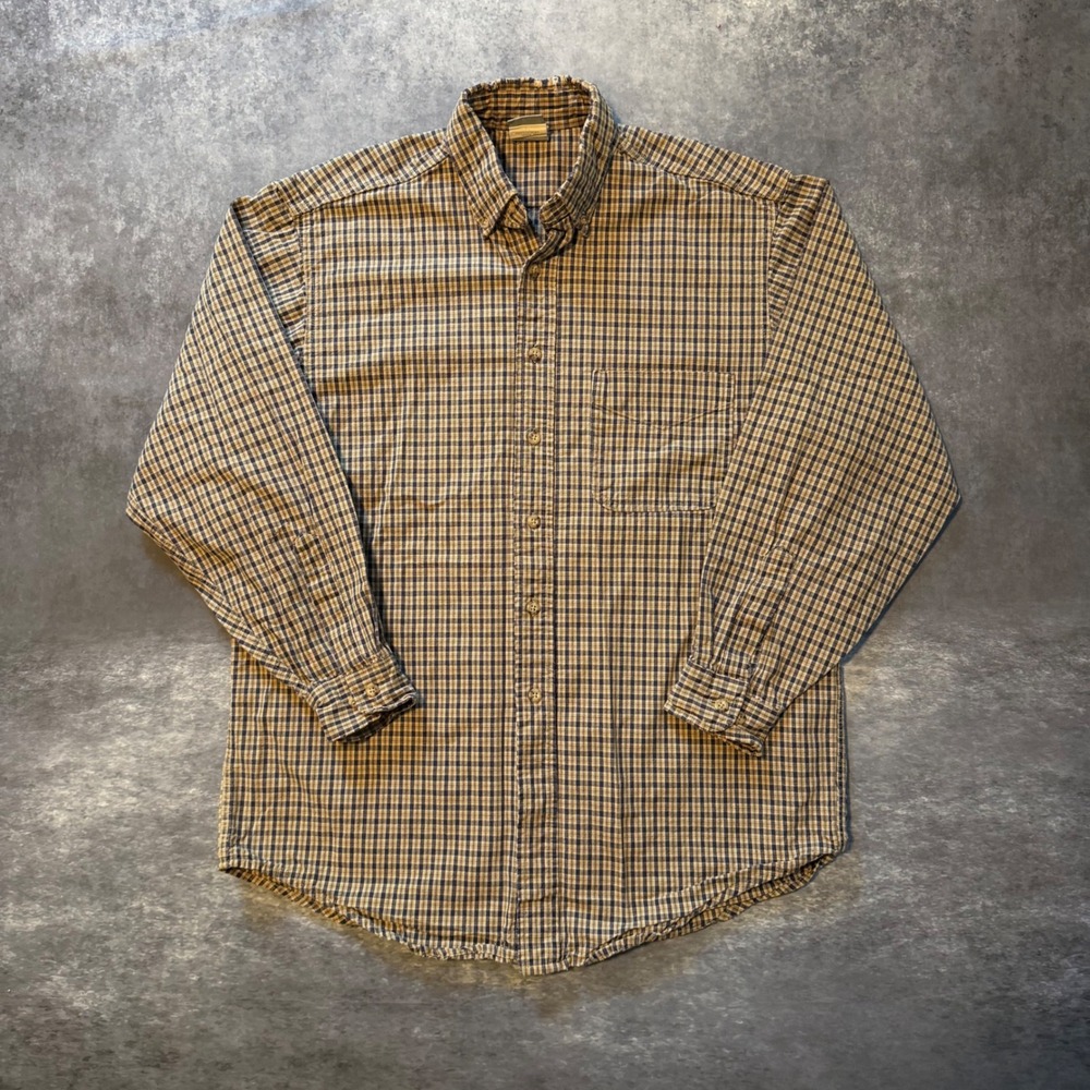 Vintage Carhartt Plaid Shirt Mens Medium Brown Navy Blue Long Sleeve Workwear m